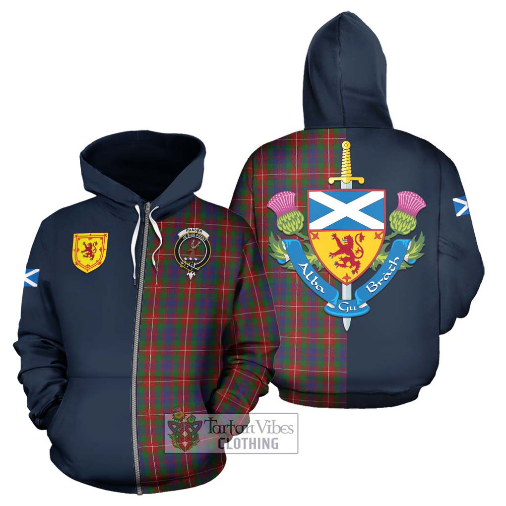 Tartan Vibes Clothing Fraser of Lovat Tartan Hoodie with Scottish Lion Royal Arm Half Style