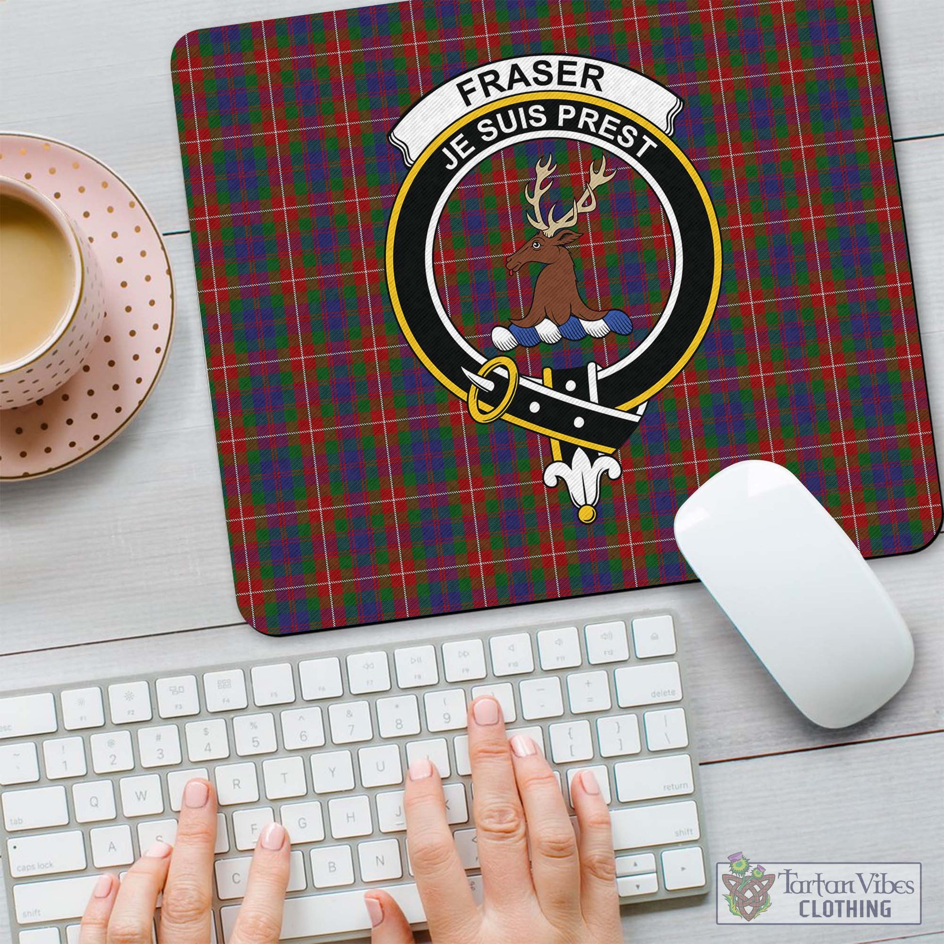 Tartan Vibes Clothing Fraser of Lovat Tartan Mouse Pad with Family Crest