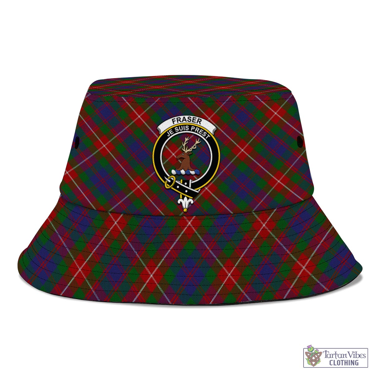 Tartan Vibes Clothing Fraser of Lovat Tartan Bucket Hat with Family Crest