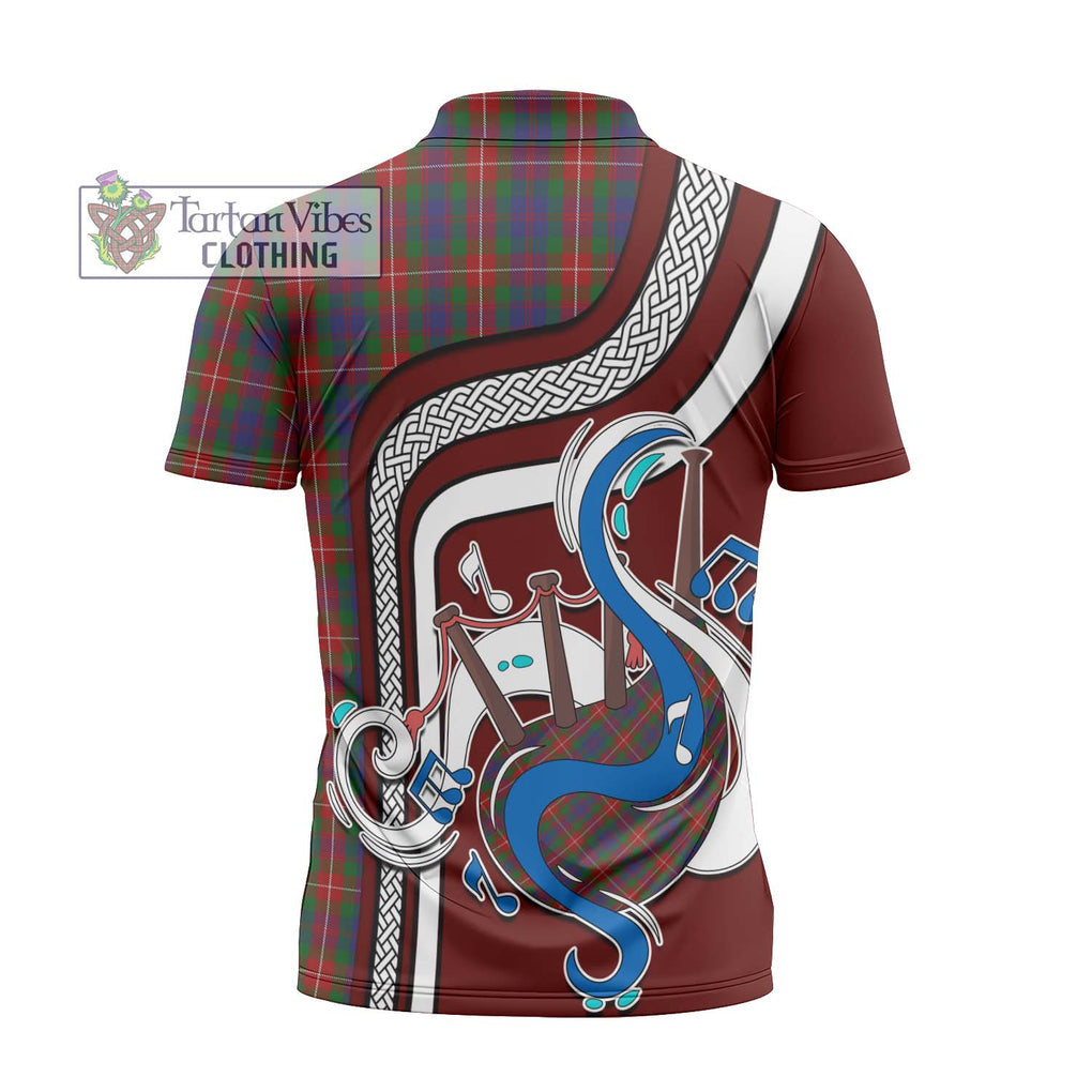 Fraser of Lovat Tartan Zipper Polo Shirt with Epic Bagpipe Style - Tartanvibesclothing Shop