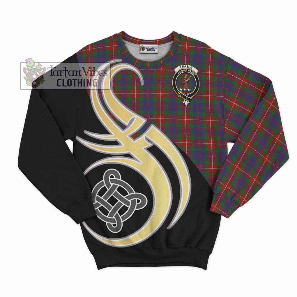 Fraser of Lovat Tartan Sweatshirt with Family Crest and Celtic Symbol Style - Tartan Vibes Clothing