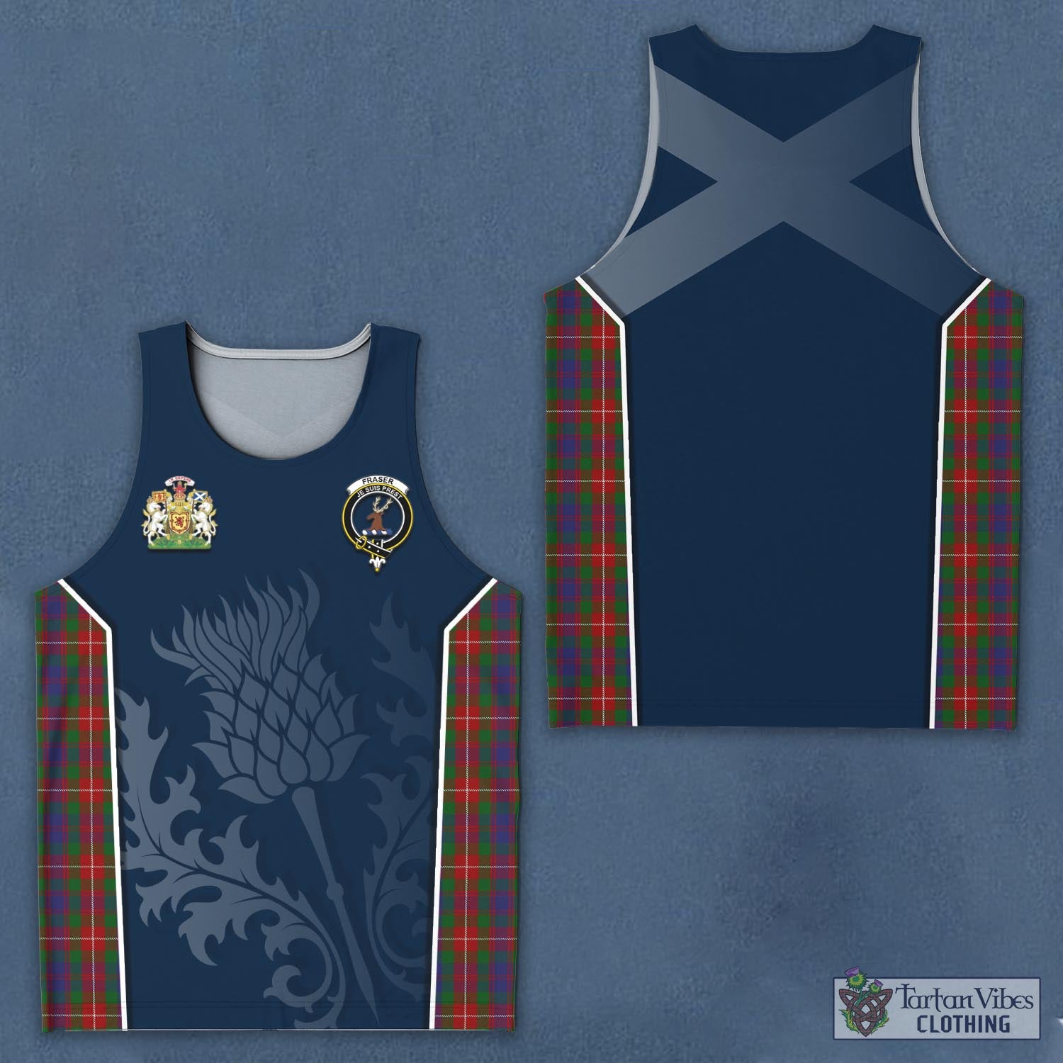 Tartan Vibes Clothing Fraser of Lovat Tartan Men's Tanks Top with Family Crest and Scottish Thistle Vibes Sport Style