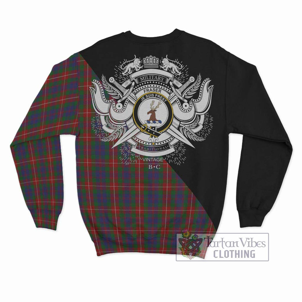 Fraser of Lovat Tartan Sweatshirt with Family Crest and Military Logo Style - Tartanvibesclothing Shop