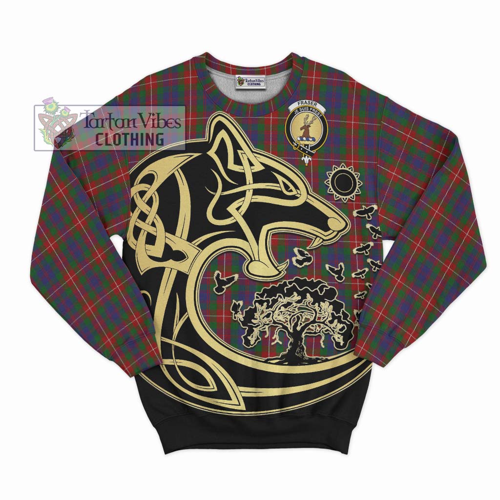 Tartan Vibes Clothing Fraser of Lovat Tartan Sweatshirt with Family Crest Celtic Wolf Style