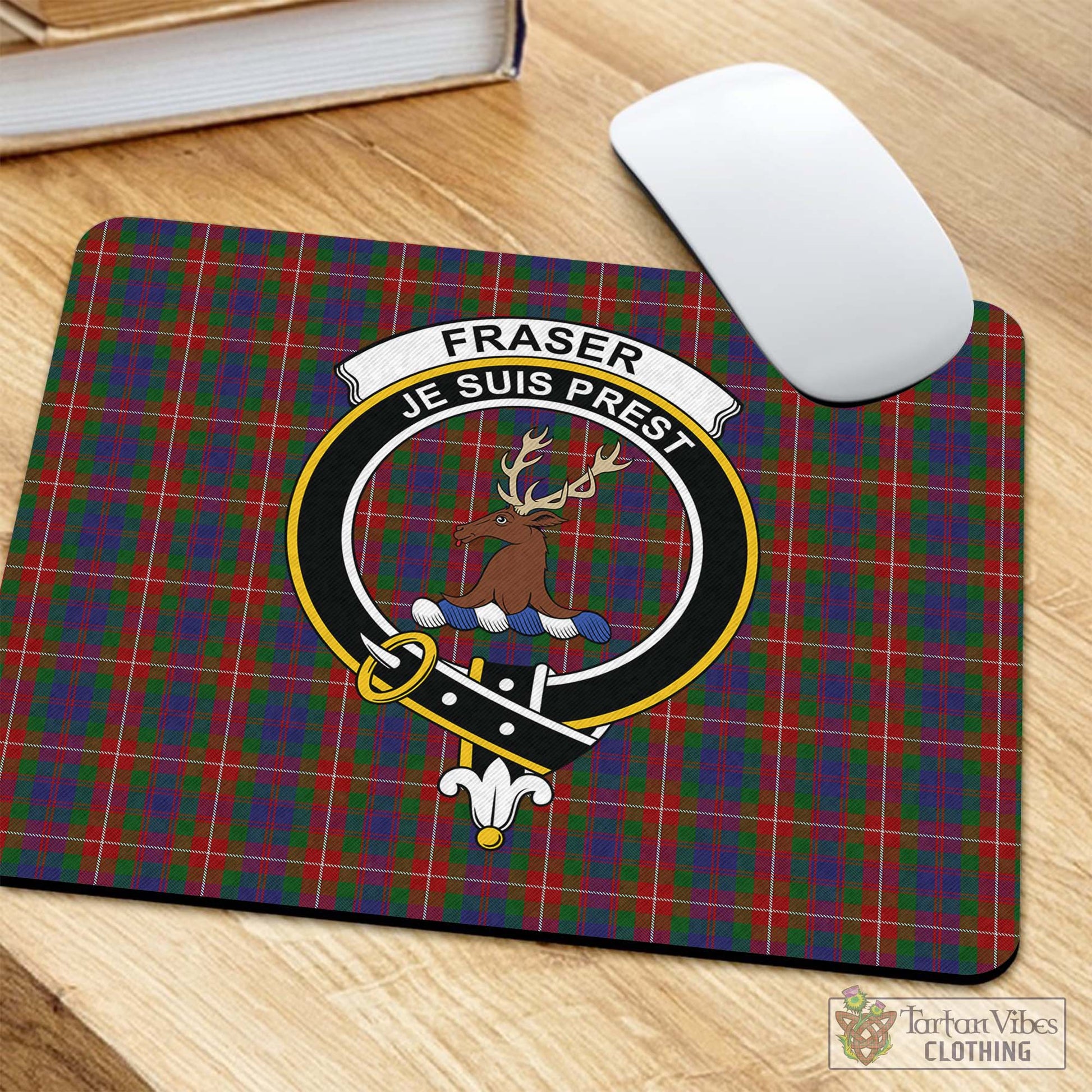 Tartan Vibes Clothing Fraser of Lovat Tartan Mouse Pad with Family Crest