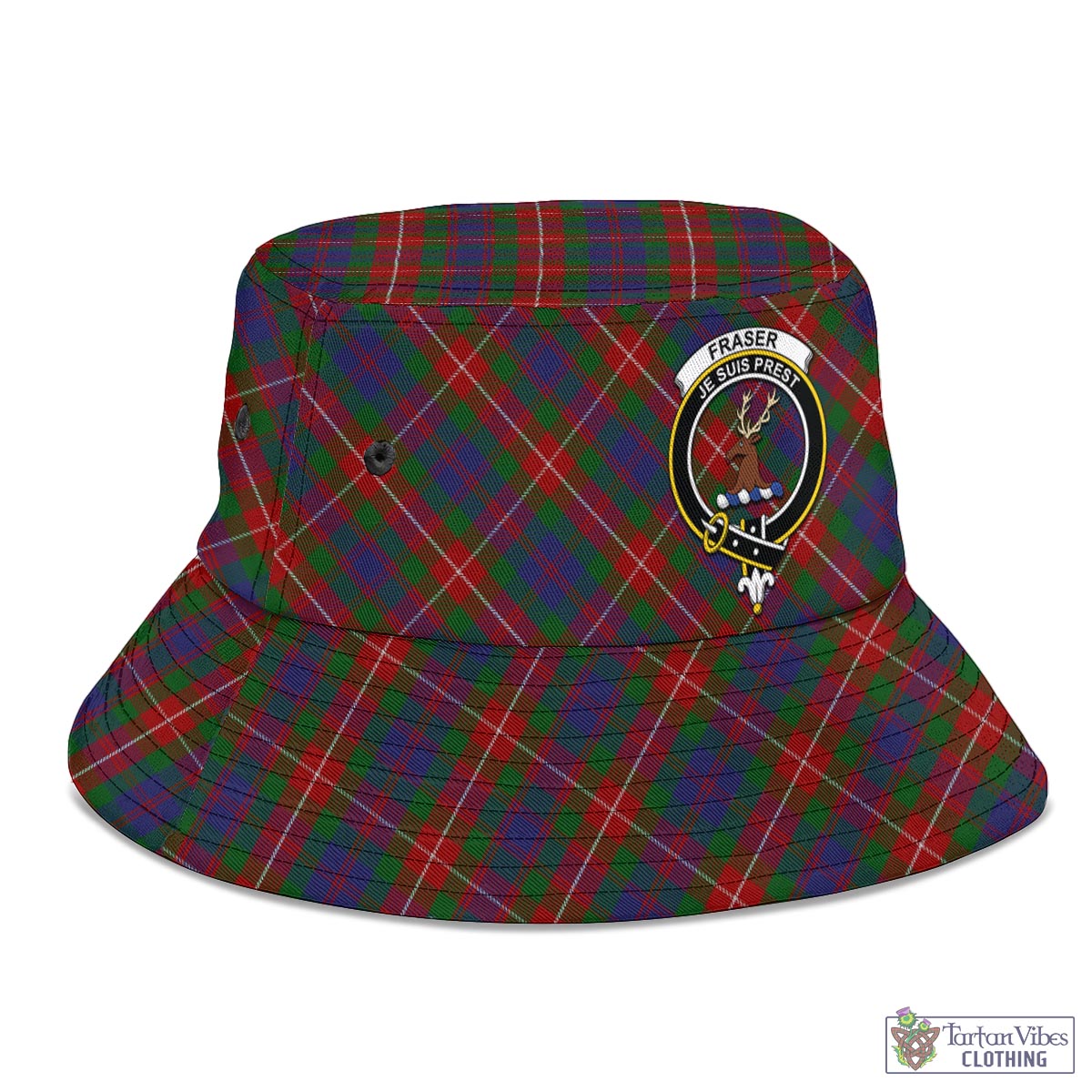 Tartan Vibes Clothing Fraser of Lovat Tartan Bucket Hat with Family Crest