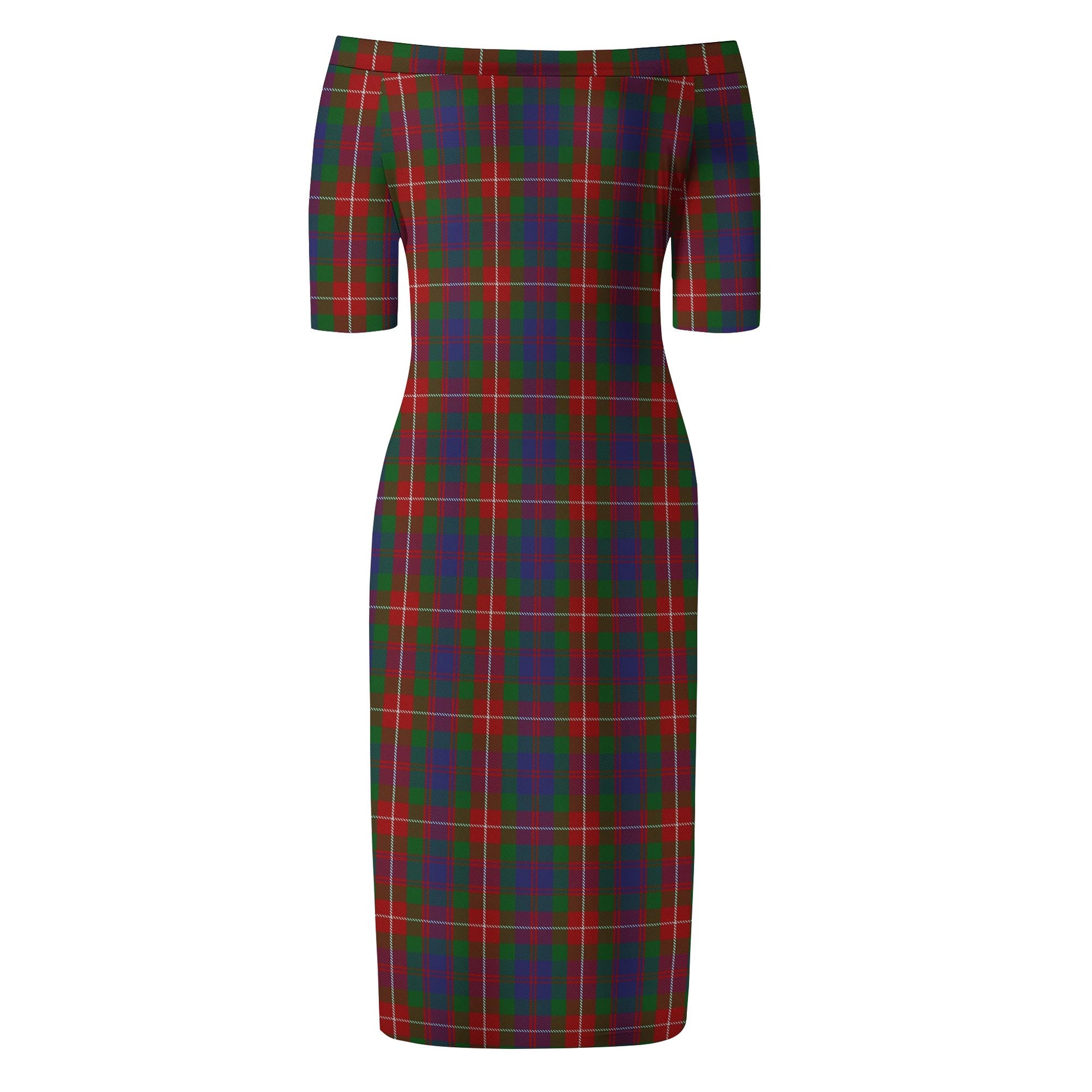 Fraser of Lovat Tartan Off Shoulder Lady Dress - Tartanvibesclothing