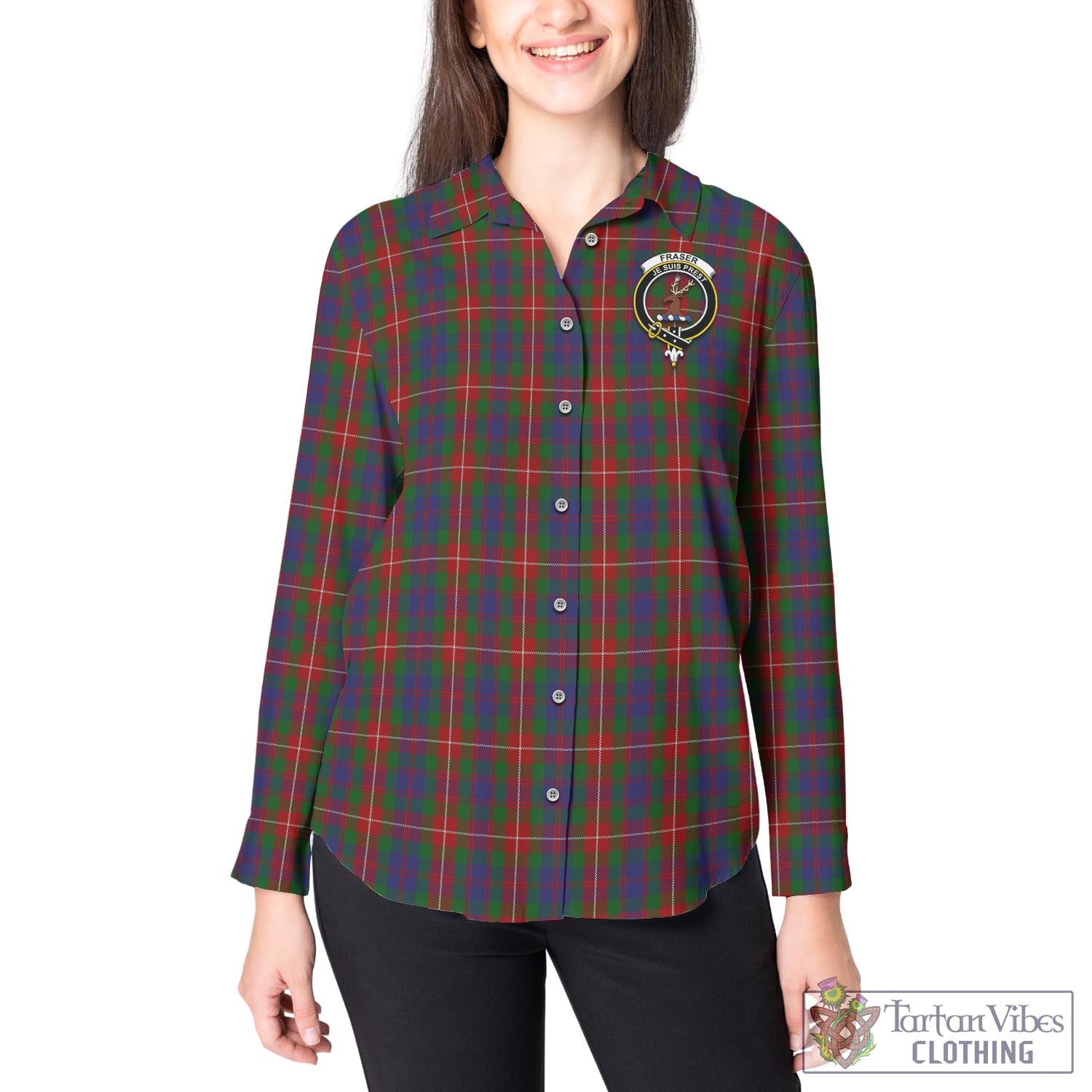 Tartan Vibes Clothing Fraser of Lovat Tartan Womens Casual Shirt with Family Crest