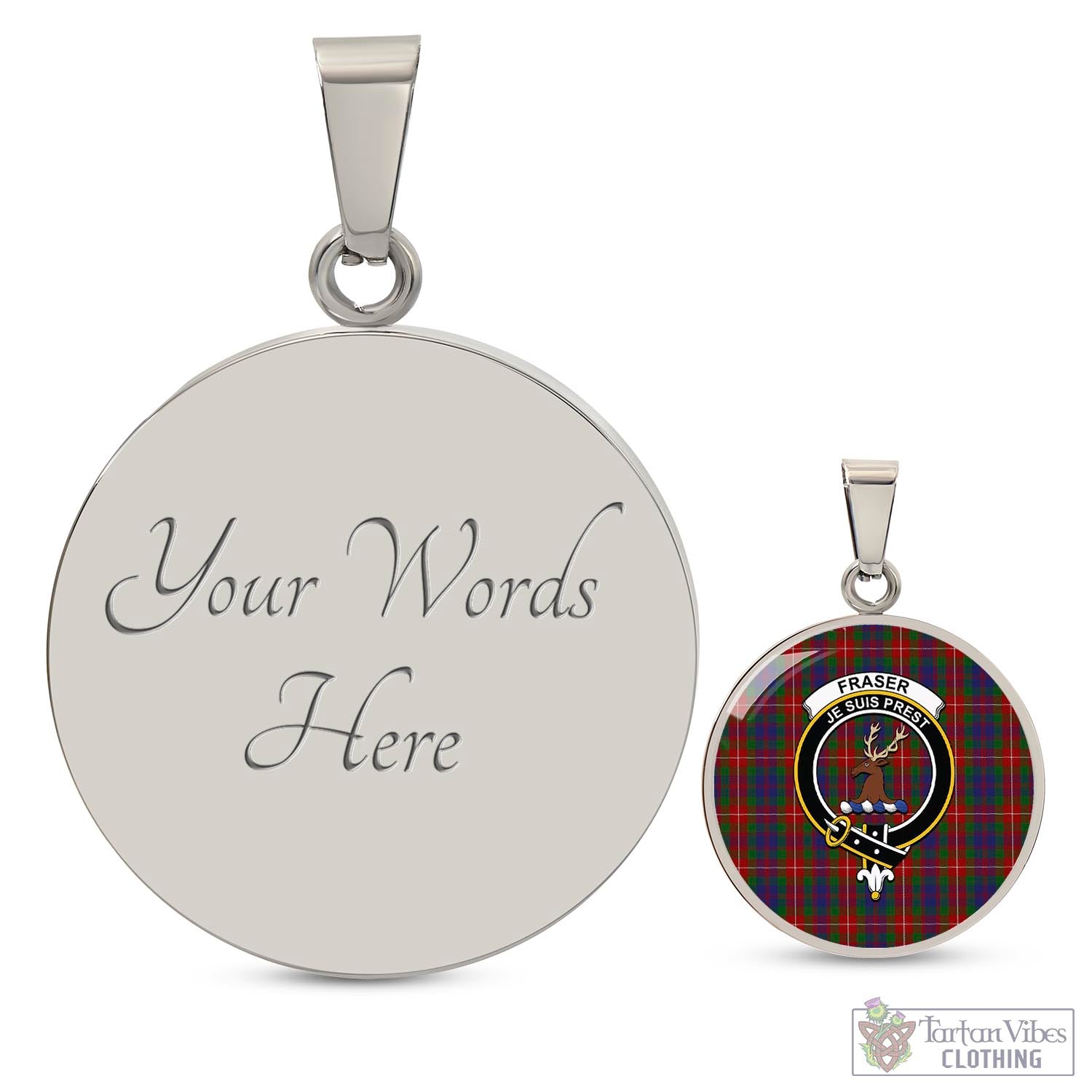 Tartan Vibes Clothing Fraser of Lovat Tartan Circle Necklace with Family Crest