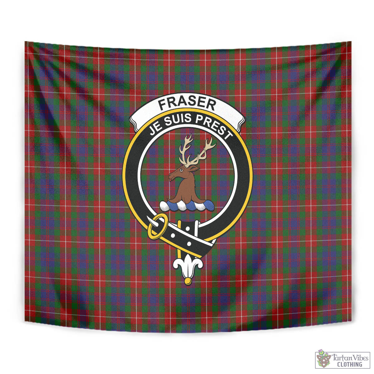 Tartan Vibes Clothing Fraser of Lovat Tartan Tapestry Wall Hanging and Home Decor for Room with Family Crest