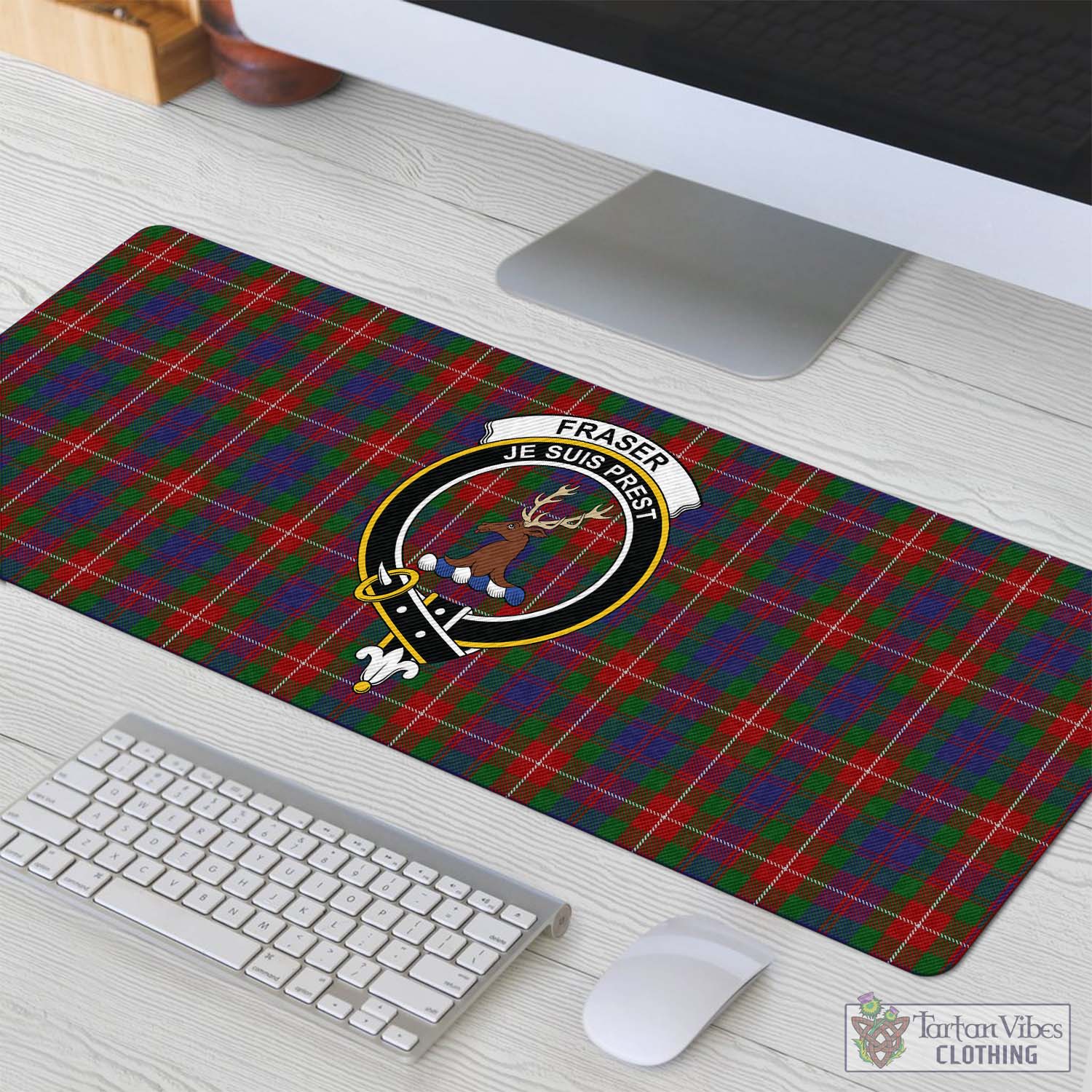 Tartan Vibes Clothing Fraser of Lovat Tartan Mouse Pad with Family Crest