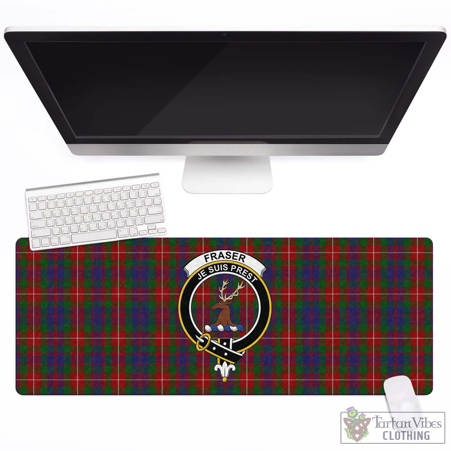 Tartan Vibes Clothing Fraser of Lovat Tartan Mouse Pad with Family Crest