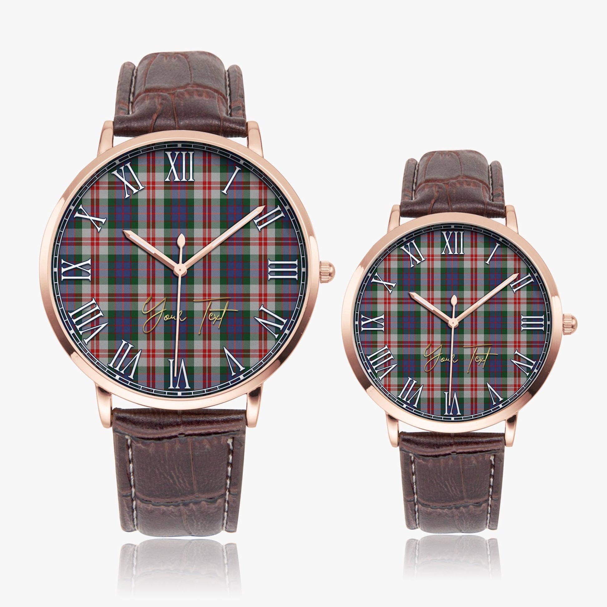 Fraser Red Dress Tartan Personalized Your Text Leather Trap Quartz Watch Ultra Thin Rose Gold Case With Brown Leather Strap - Tartanvibesclothing