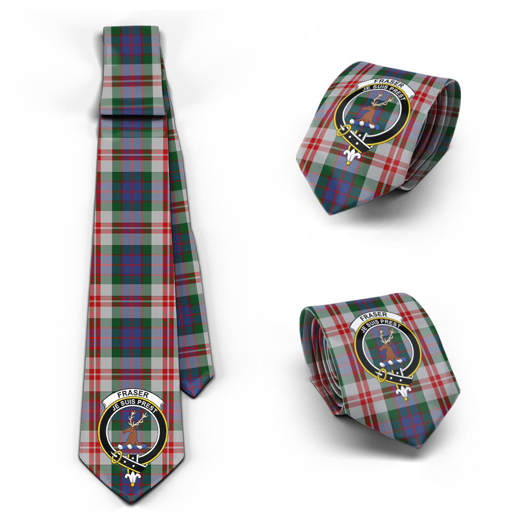 Fraser Red Dress Tartan Classic Necktie with Family Crest Necktie One Size - Tartan Vibes Clothing