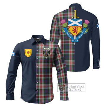 Fraser Red Dress Tartan Long Sleeve Button Shirt Alba with Scottish Lion Royal Arm Half Style