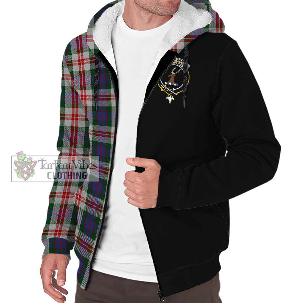 Fraser Red Dress Tartan Sherpa Hoodie with Family Crest and Half Of Me Style Unisex S - Tartanvibesclothing Shop