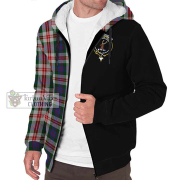 Fraser Red Dress Tartan Sherpa Hoodie with Family Crest and Half Of Me Style