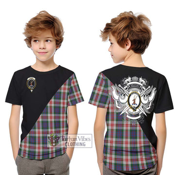 Fraser Red Dress Tartan Kid T-Shirt with Family Crest and Military Logo Style