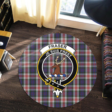 Fraser Red Dress Tartan Round Rug with Family Crest