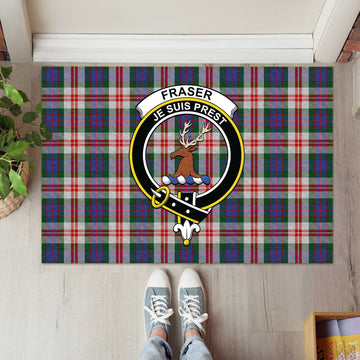 Fraser Red Dress Tartan Door Mat with Family Crest