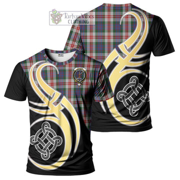 Fraser Red Dress Tartan T-Shirt with Family Crest and Celtic Symbol Style