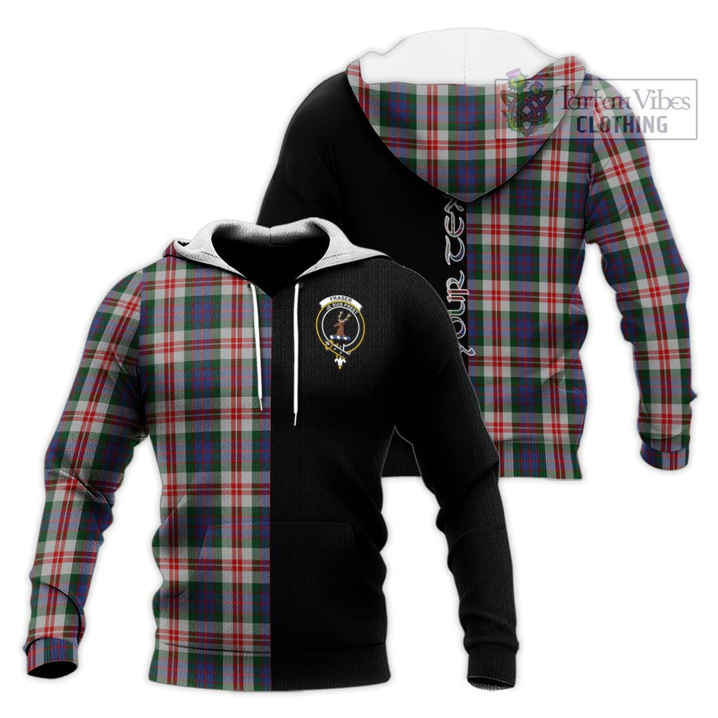 Fraser Red Dress Tartan Knitted Hoodie with Family Crest and Half Of Me Style Unisex Knitted Pullover Hoodie - Tartanvibesclothing Shop