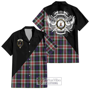 Fraser Red Dress Tartan Short Sleeve Button Shirt with Family Crest and Military Logo Style