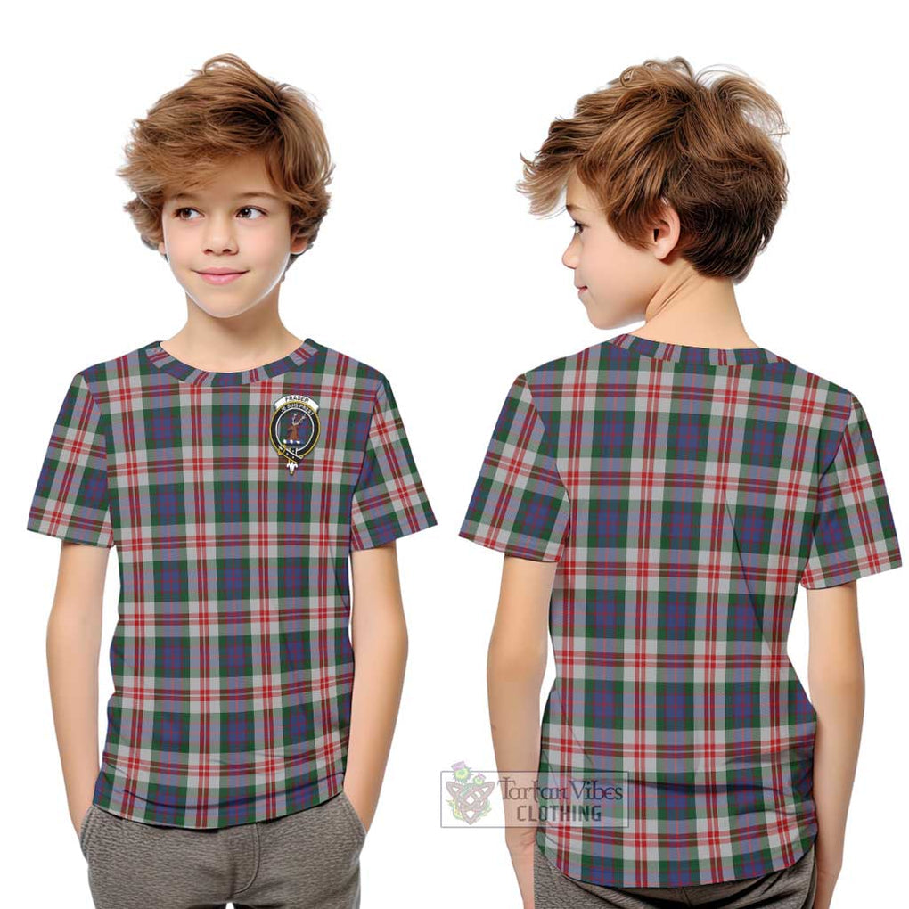 Fraser Red Dress Tartan Kid T-Shirt with Family Crest Youth XL Size14 - Tartanvibesclothing Shop