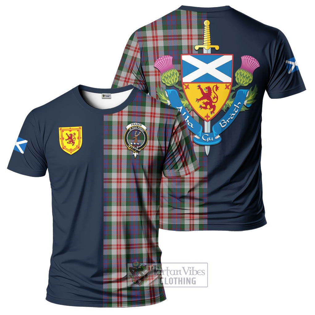 Tartan Vibes Clothing Fraser Red Dress Tartan T-Shirt Alba with Scottish Lion Royal Arm Half Style