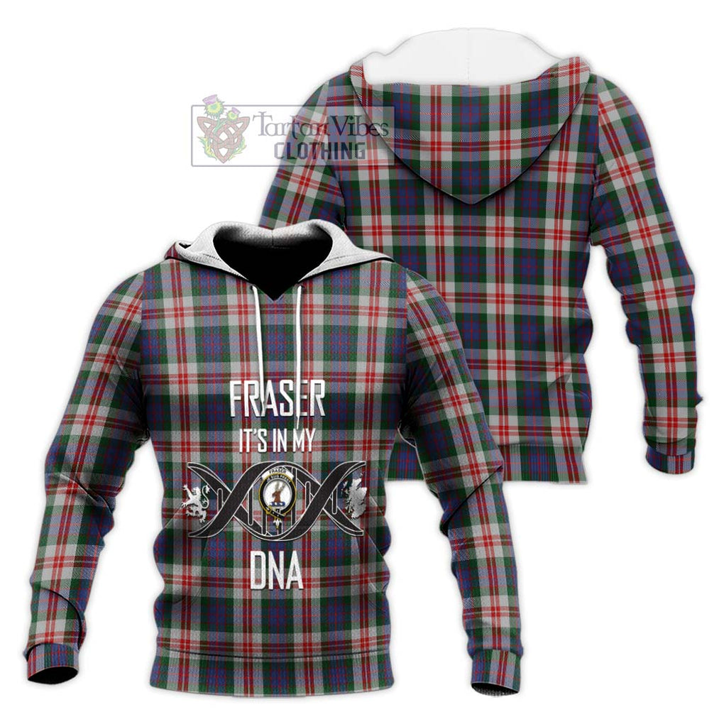 Fraser Red Dress Tartan Knitted Hoodie with Family Crest DNA In Me Style Unisex Knitted Pullover Hoodie - Tartanvibesclothing Shop