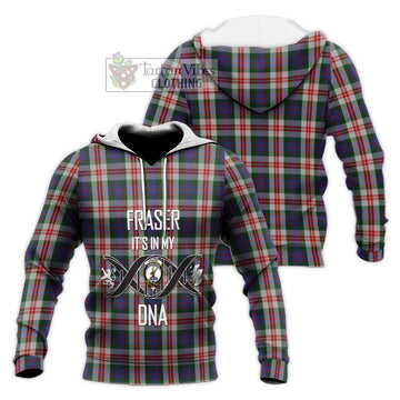 Fraser Red Dress Tartan Knitted Hoodie with Family Crest DNA In Me Style