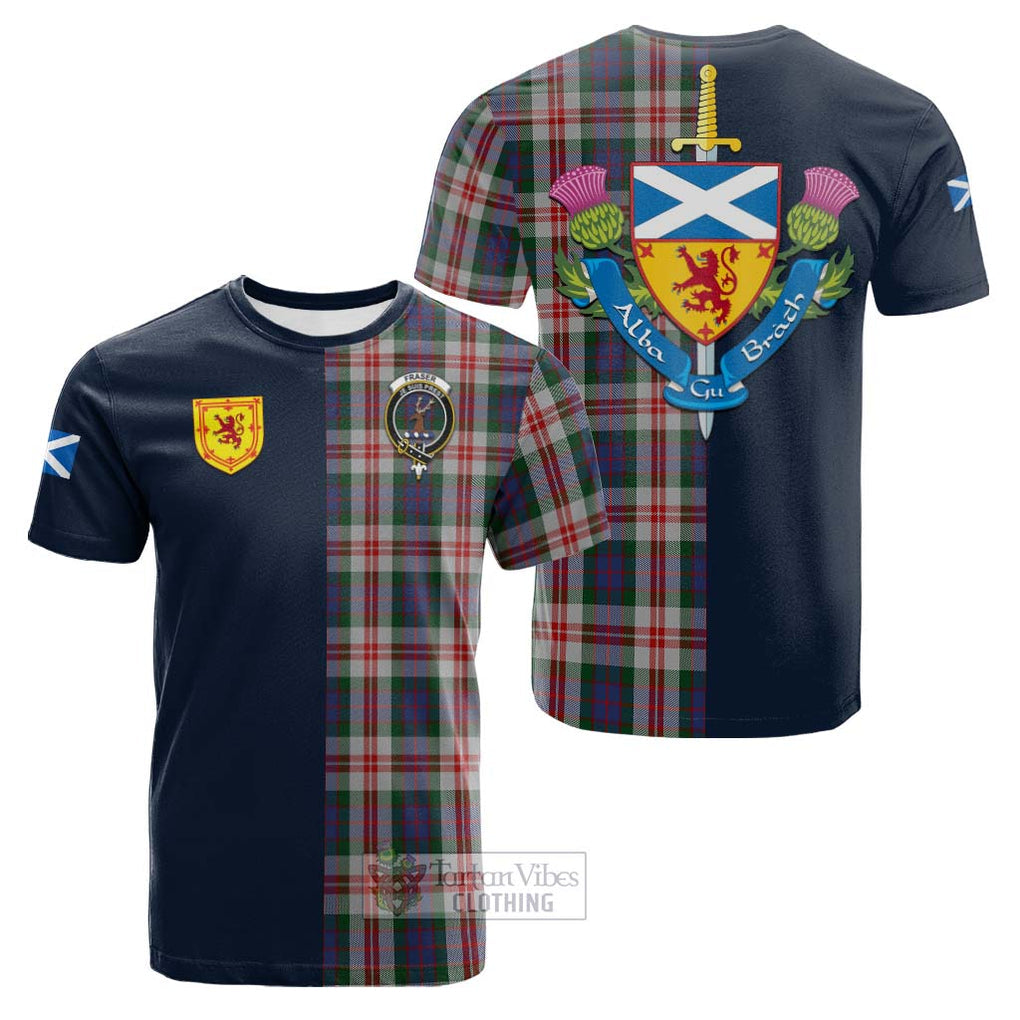 Tartan Vibes Clothing Fraser Red Dress Tartan Cotton T-shirt with Scottish Lion Royal Arm Half Style