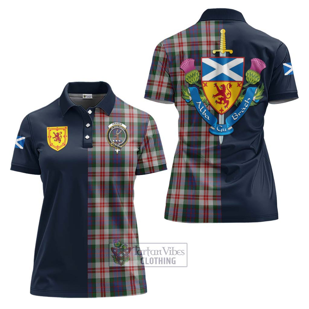 Tartan Vibes Clothing Fraser Red Dress Tartan Women's Polo Shirt with Scottish Lion Royal Arm Half Style