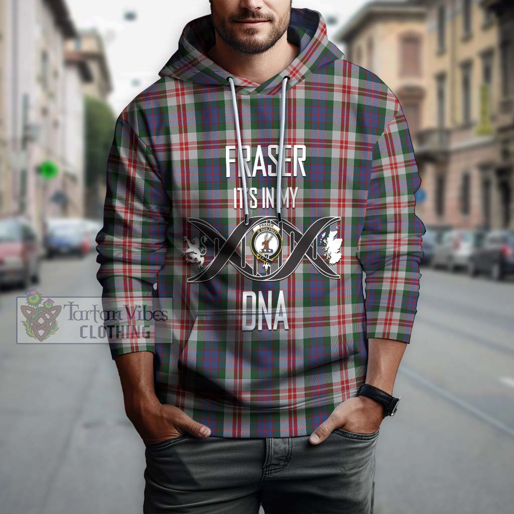 Tartan Vibes Clothing Fraser Red Dress Tartan Hoodie with Family Crest DNA In Me Style