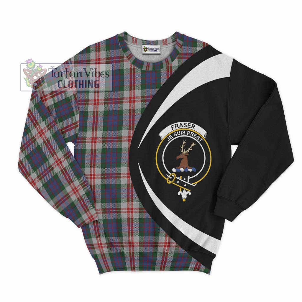 Fraser Red Dress Tartan Sweatshirt with Family Crest Circle Style Unisex - Tartan Vibes Clothing