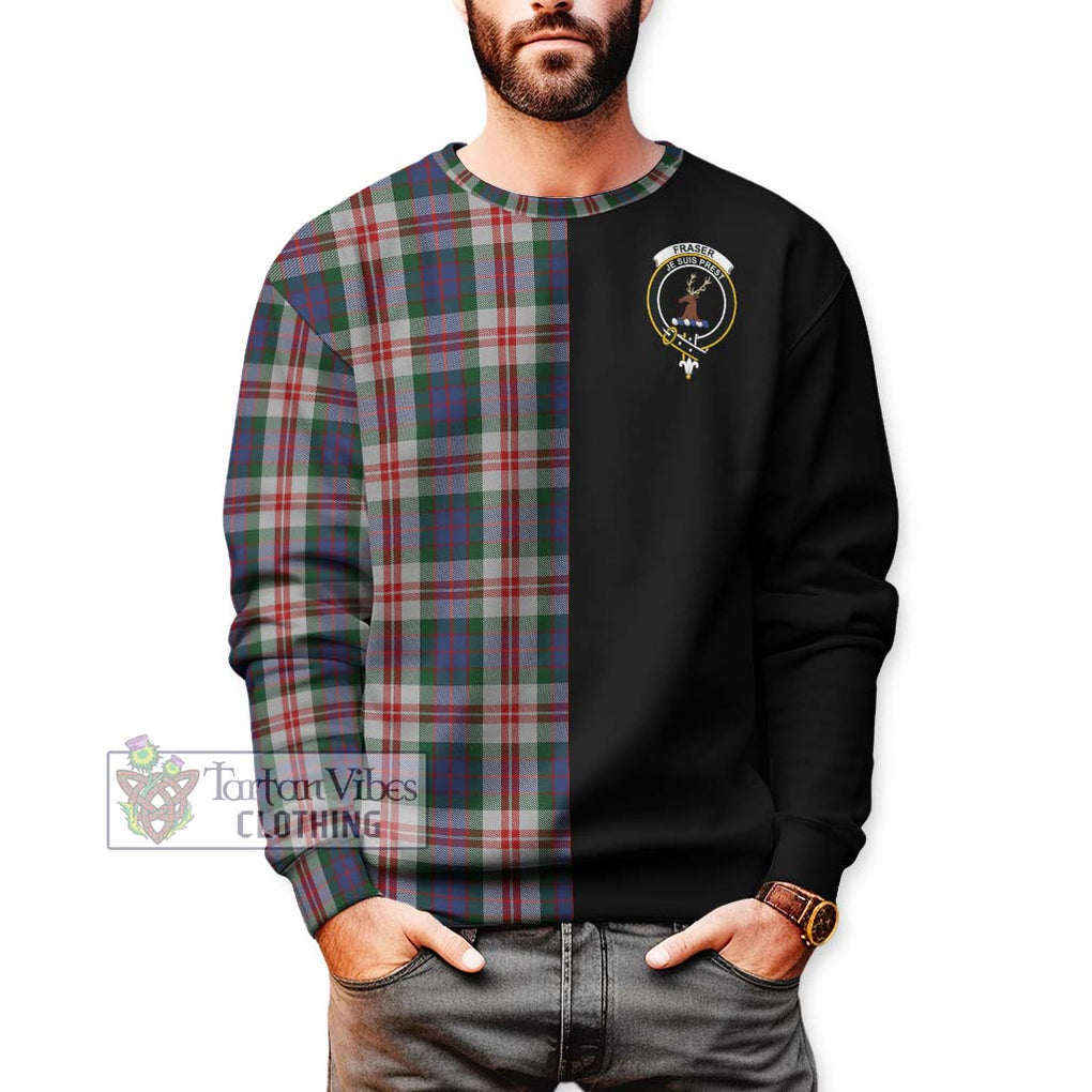 Fraser Red Dress Tartan Sweatshirt with Family Crest and Half Of Me Style Unisex - Tartanvibesclothing Shop