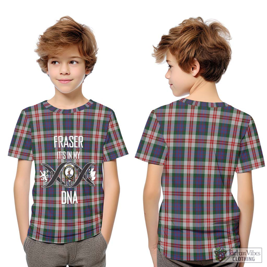 Fraser Red Dress Tartan Kid T-Shirt with Family Crest DNA In Me Style Youth XL Size14 - Tartanvibesclothing Shop