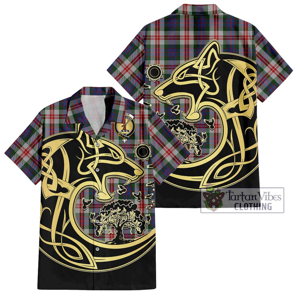 Fraser Red Dress Tartan Short Sleeve Button Shirt with Family Crest Celtic Wolf Style Kid - Tartan Vibes Clothing