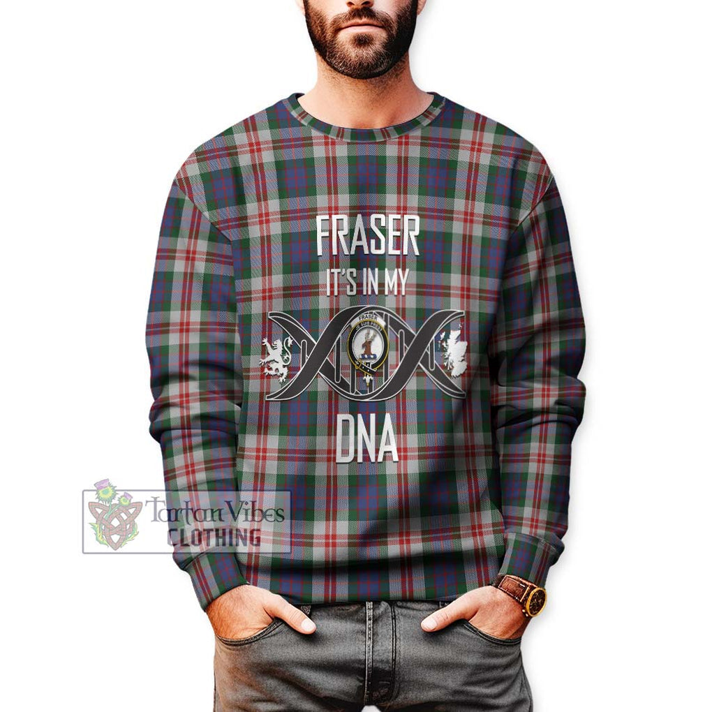 Fraser Red Dress Tartan Sweatshirt with Family Crest DNA In Me Style Unisex - Tartanvibesclothing Shop