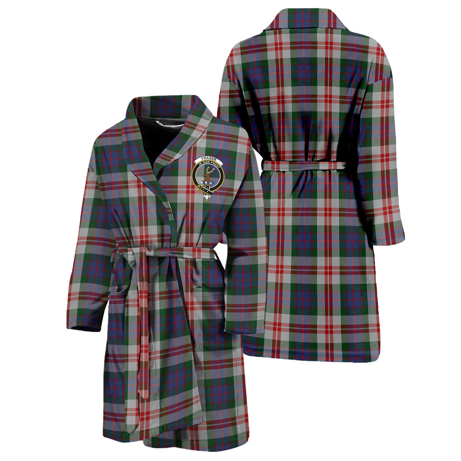 Fraser Red Dress Tartan Bathrobe with Family Crest Unisex S - Tartan Vibes Clothing