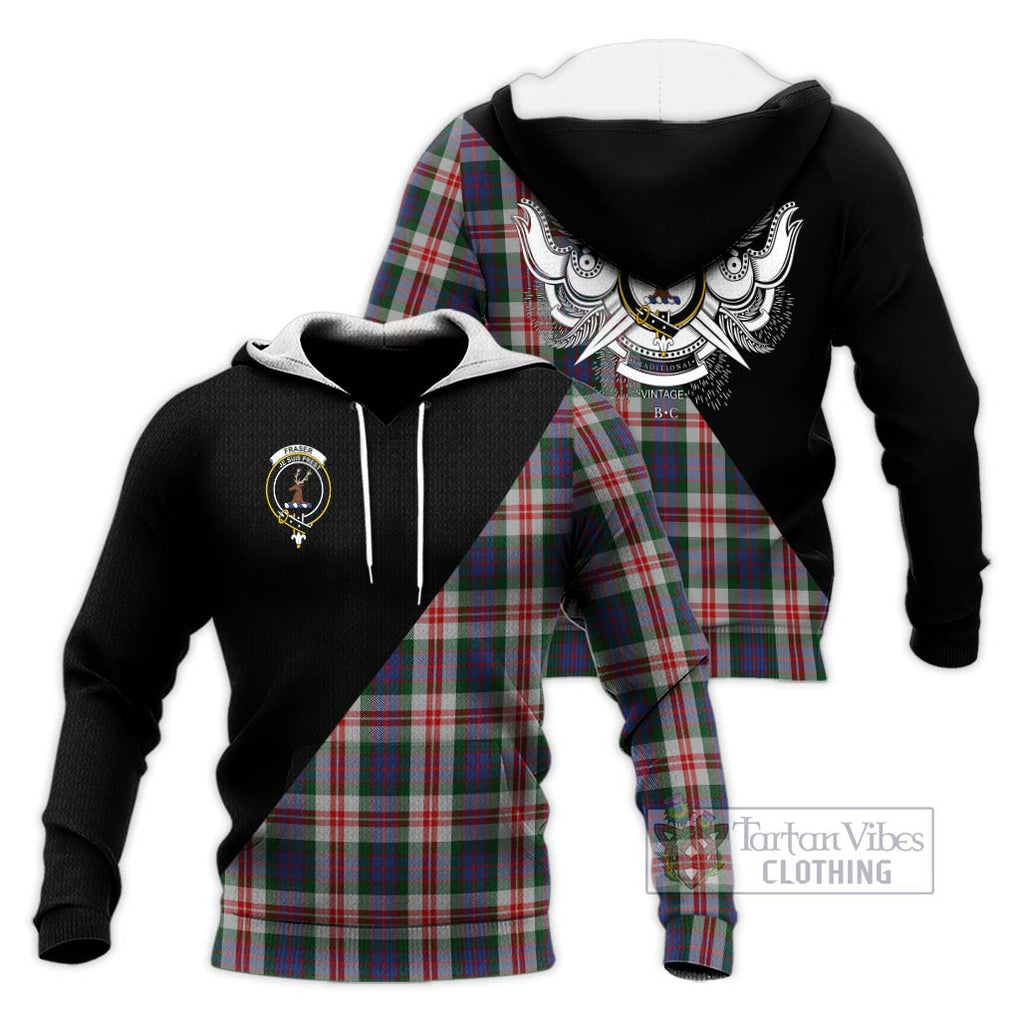 Fraser Red Dress Tartan Knitted Hoodie with Family Crest and Military Logo Style Unisex Knitted Pullover Hoodie - Tartanvibesclothing Shop