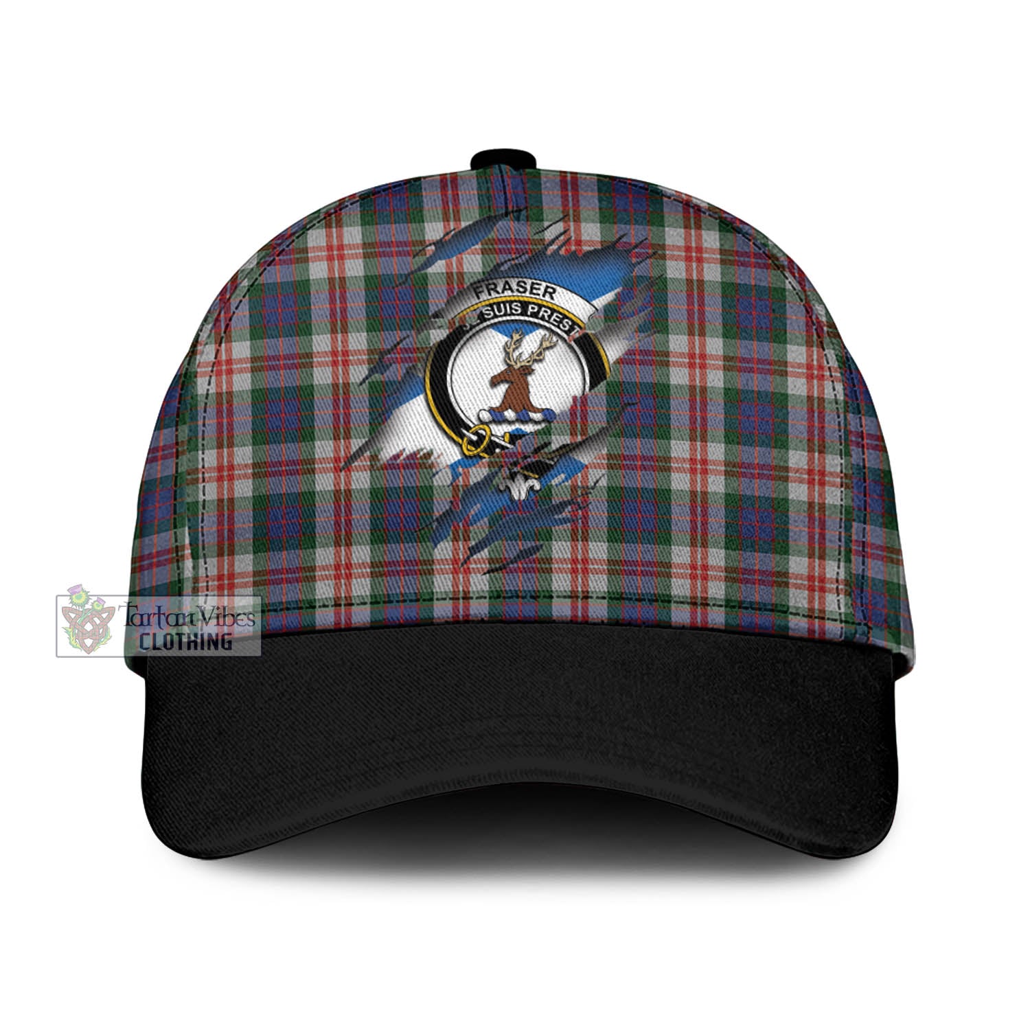 Tartan Vibes Clothing Fraser Red Dress Tartan Classic Cap with Family Crest In Me Style