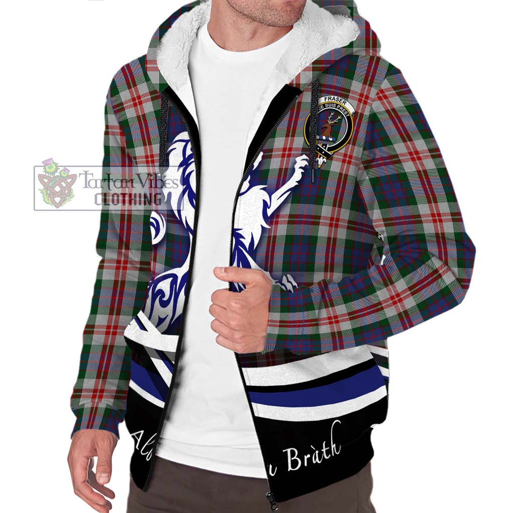 Fraser Red Dress Tartan Sherpa Hoodie with Alba Gu Brath Regal Lion Emblem Unisex S - Tartanvibesclothing Shop