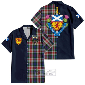 Fraser Red Dress Tartan Short Sleeve Button Shirt Alba with Scottish Lion Royal Arm Half Style