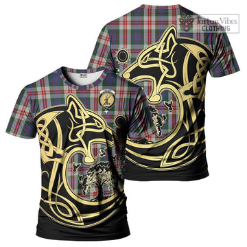 Fraser Red Dress Tartan T-Shirt with Family Crest Celtic Wolf Style