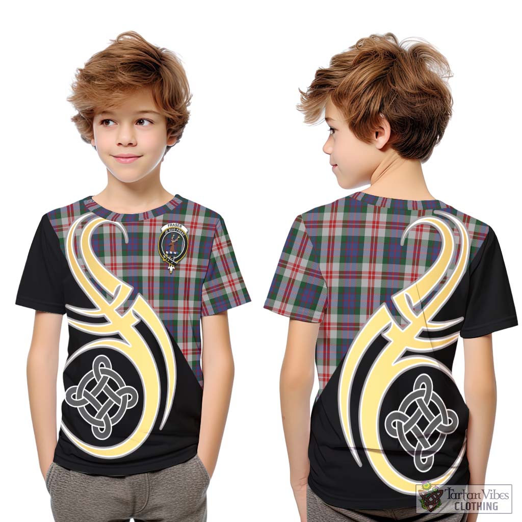 Fraser Red Dress Tartan Kid T-Shirt with Family Crest and Celtic Symbol Style Youth XL Size14 - Tartan Vibes Clothing