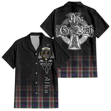 Fraser Red Dress Tartan Short Sleeve Button Up Shirt Featuring Alba Gu Brath Family Crest Celtic Inspired