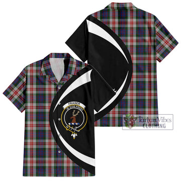 Fraser Red Dress Tartan Short Sleeve Button Up with Family Crest Circle Style