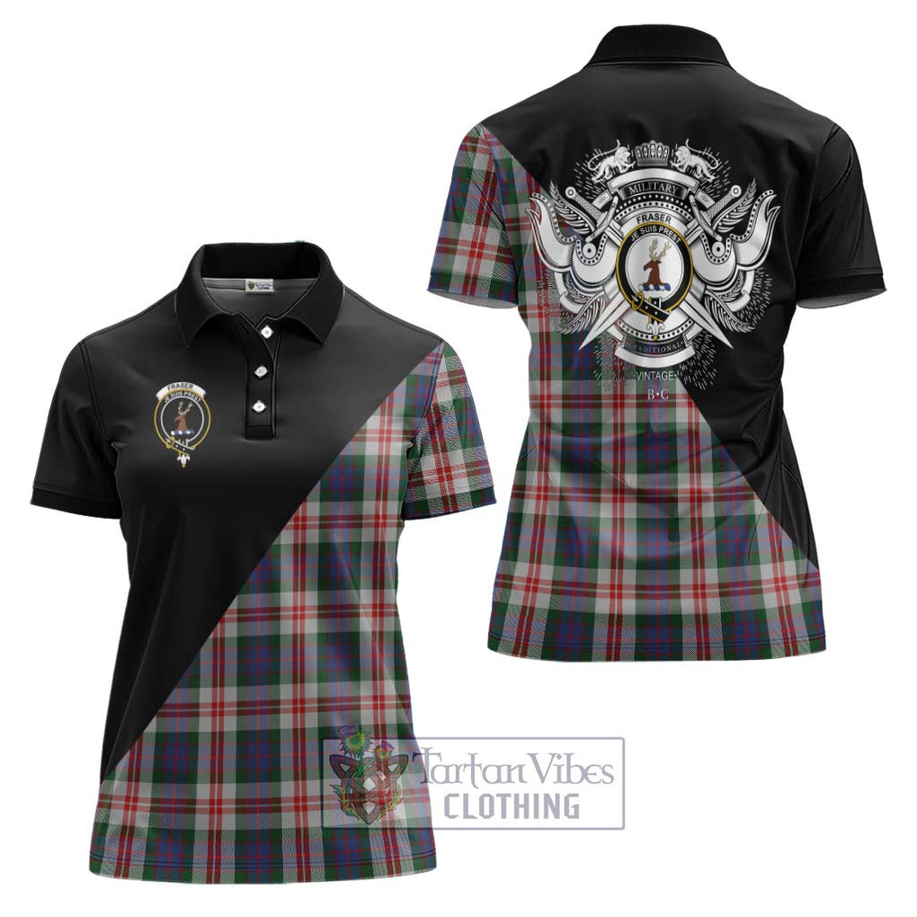 Fraser Red Dress Tartan Women's Polo Shirt with Family Crest and Military Logo Style Women - Tartanvibesclothing Shop