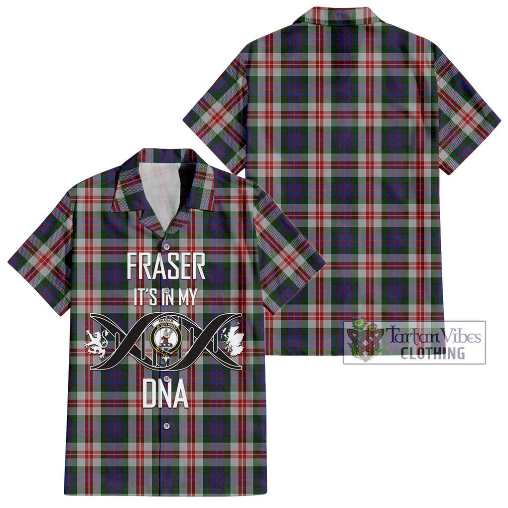 Fraser Red Dress Tartan Short Sleeve Button Shirt with Family Crest DNA In Me Style Kid - Tartanvibesclothing Shop